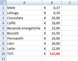 Lista spesa con Excel